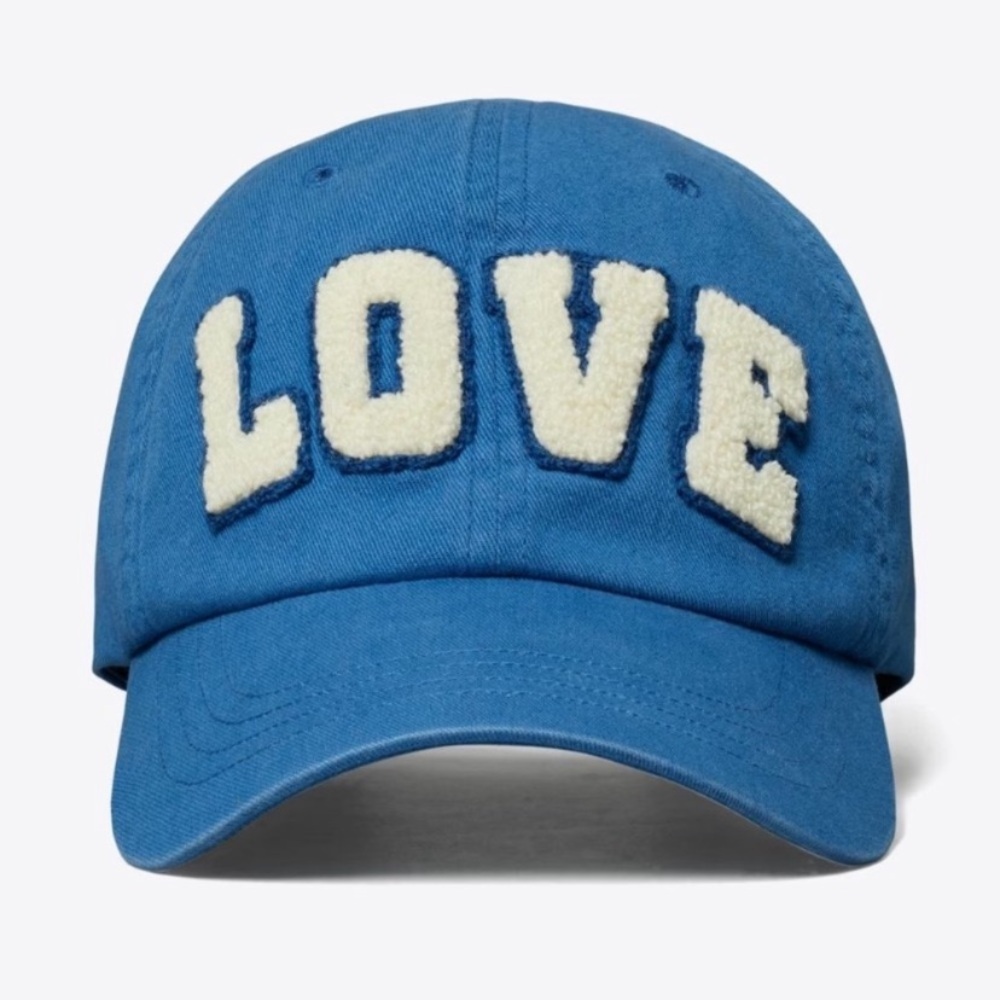 Tory Burch Sport LOVE Cap Baller Hat in Blue with white chenille letters - Picture 5 of 15